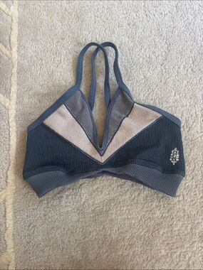 FP Movement by Free People Strappy V-Neck Sports Bralette in Charcoal and Beige